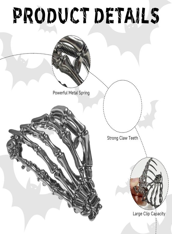 DPWCVM 3Pack Metal Black Spider Web hair clips Skeleton Hand Skull Hair Clips for Women And Girls,Goth Accessories for Thick Hair, Claw Clips Hair Accessories Halloween Christmas Gift (Black 3Pcs) - Image 3